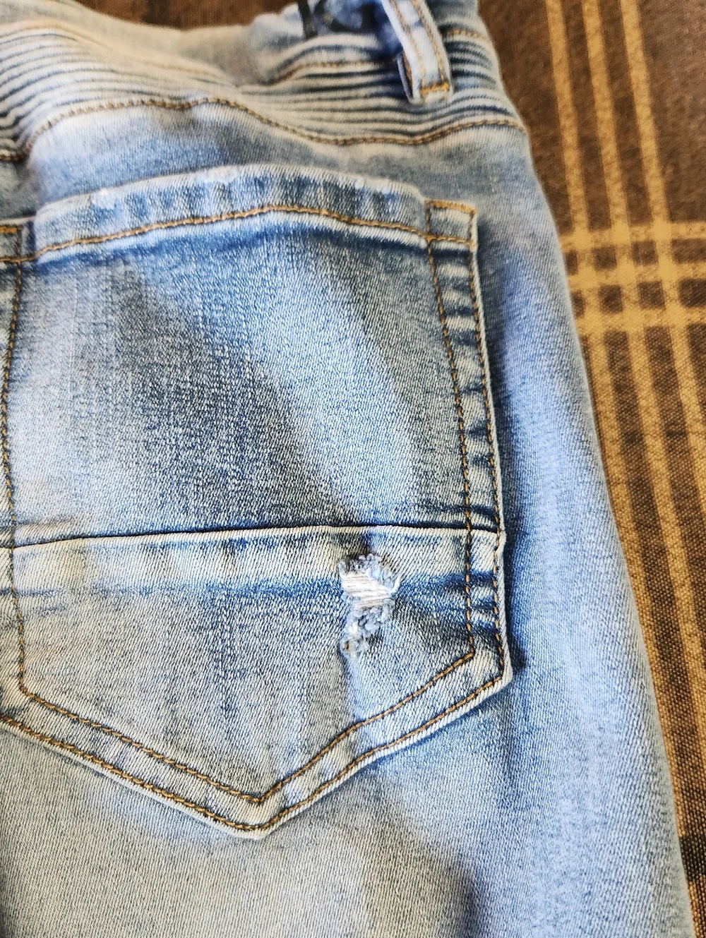 Kilogram Mens Moto Biker Jeans Light Wash Distressed Slim‎ Fit Blue Sz 34 Ribbed